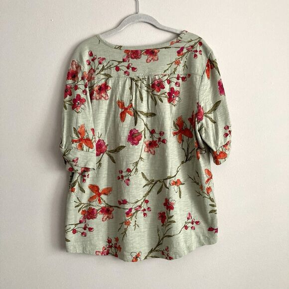 Chicos Womens Green Floral Henley Shirt Size 3 XL Short Sleeves Cotton Modal - Picture 7 of 11